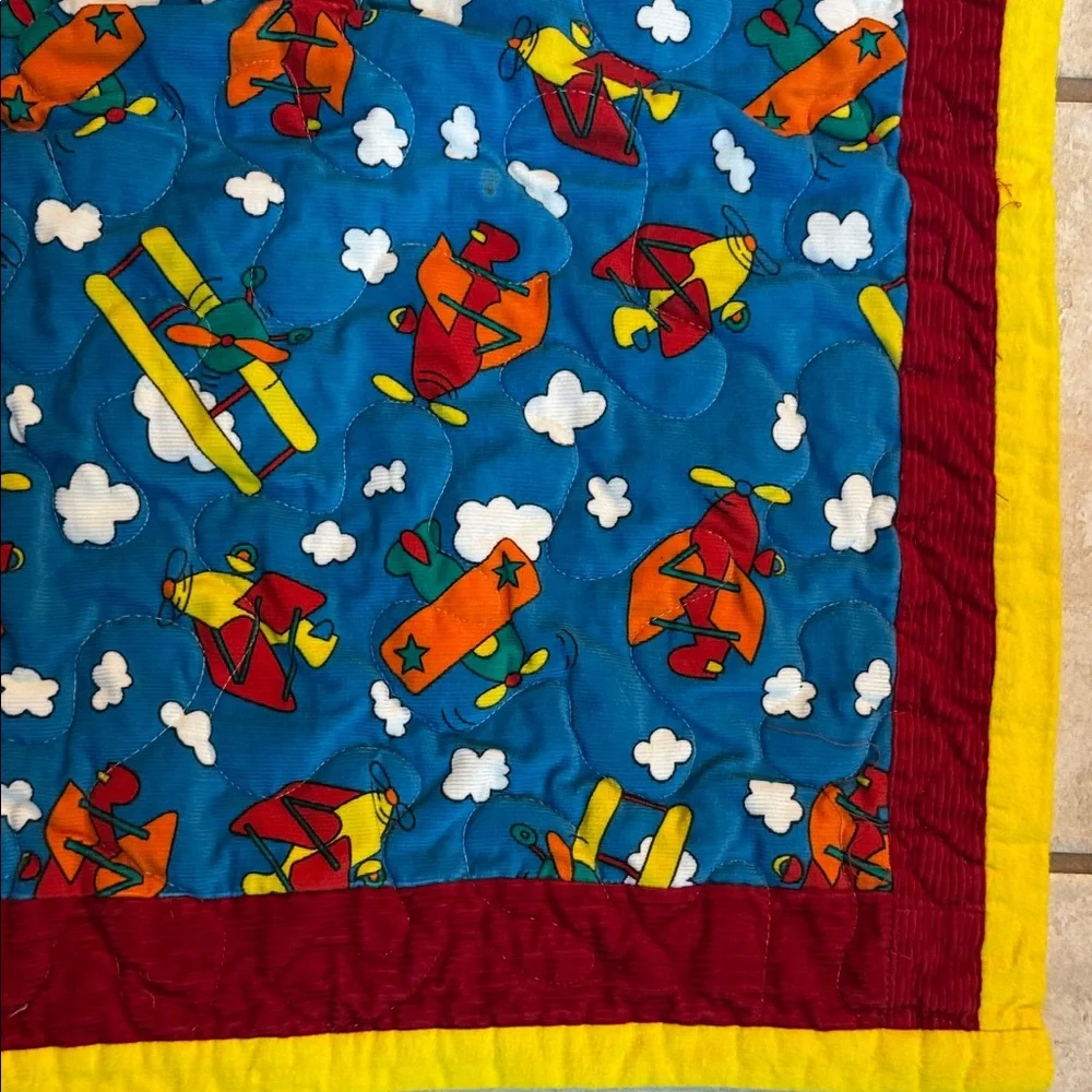 Colorful Flying Airplane Corduroy Quilt